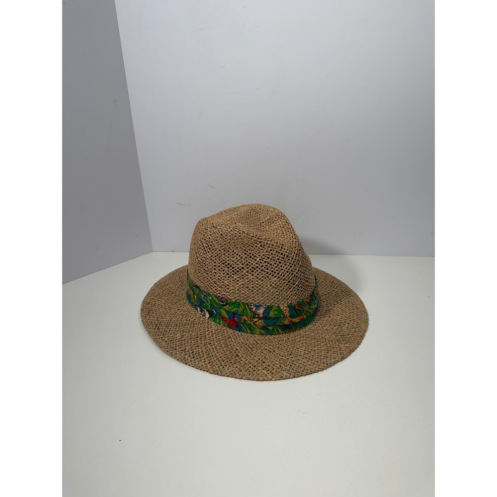 Summer Club‎ Straw Fedora Hat Large Tan Tropical Safari Print Australian Design